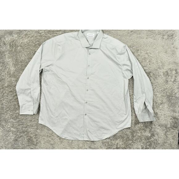 Calvin Klein Gray Shirt 3XL Long Sleeve Infinite Non Iron Slim Fit Stretch - Picture 3 of 8